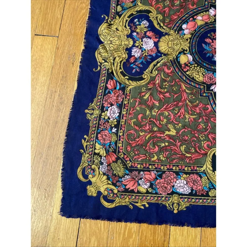 Vintage Challis By Berkshire Scarf Japan Floral Acrylic Fringe Classic Paisley